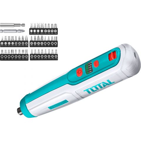 Total Visseuse sans fil Mini, 4 V, recharge USB, avec jeu d'embouts TOTAL Total Visseuse sans fil Mini, 4 V, recharge USB, avec jeu d'embouts TOTAL