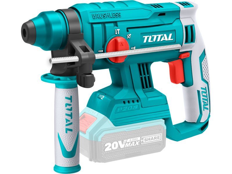 Marteau perforateur et burineur sans fil Total, SDS Plus, sans balais, 20 V Li-Ion, 2000 mAh, 1,5 J, sans batterie ni chargeur, industriel Marteau perforateur et burineur sans fil Total, SDS Plus, sans balais, 20 V Li-Ion, 2000 mAh, 1,5 J, sans batterie ni chargeur, industriel